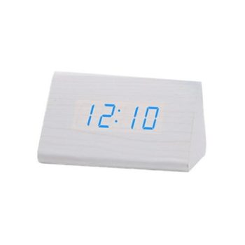 Liuanngg Home Clock Wood Alarm Clock Blue Wooden Wood Clock New Version Led Alarm Digital Desk Clock Adjustable Brightness Alarm Time Displays Time Date Temperature