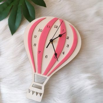 Ludlz Wall Clock for Kids with Silent Non Ticking Nordic Style Hot Air Balloon Shape Wooden Mute Wall Clock Kid Bedroom Home Decor Easy to Read Learn to Tell Time