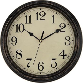 Lumuasky 14 Inch Wall Clocks Battery Operated Silent Non-Ticking Wall Clock Vintage Retro Style Decorative for Living Room Office Kitchen (Bronze)