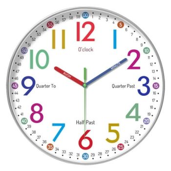 Marstey Kids Teaching Wall Clock Time Teaching Clock Children’s Large Silent Wall Clock Battery Powered Clock For Kids Learn To Tell Time Easily（Battery Not Included）