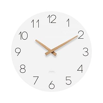 mooas Flatwood Wall Clock,12 Wood Wall Clock Non-Ticking Sweep Movement Decorative Wall Clock Battery Operated Wall Clock for Home Living Room Kitchen Bedroom Office School (Wood)