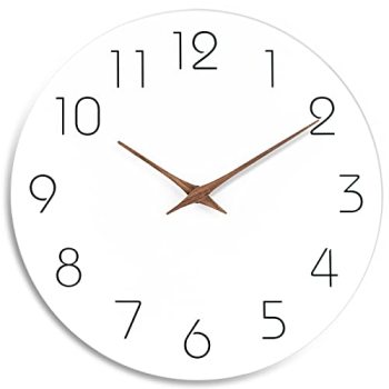 Mosewa Wall Clock 10 Inch Silent Non Ticking Wood Wall Clocks Battery Operated - Wooden White Modern Office Simple Minimalist Clock Decorative for Kitchen,Home,Bathroom,Living Room(10 White)