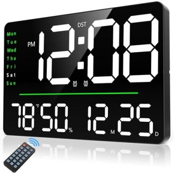 Mpow 16 Digital Wall Clock with Remote Control, Adjustable Brightness & Auto Dimming, Dual Alarm Clock for Bedroom, DST, Stopwatch & Countdown, Digital Clock for Living Room/Office/Gym/Elderly White