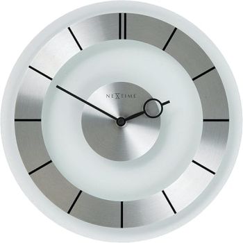 Nextime 12.2- Inch Retro Wall Clock in Clear Glass and Stainless Steel, Round, Battery Operated