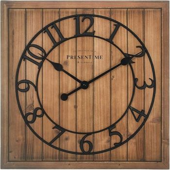 Presentime & Co 21 Farmhouse Square Shiplap Barn Door Wood Clock - Fir, Arabic Numeral. Home Decoration/Wall Decoration/Farmhouse Décor for Living Room, Dining Room, and Entryway.