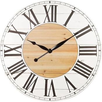 Renata Oversize Shiplap Wall Clock - White/Walnut