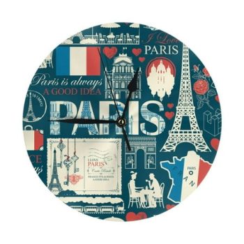 Round Wall Clock 9.84in Frameless Wall Clock Without Glass Cover. Suitable For Office, Kitchen, Bedroom, Classroom, Guest Room Or Dining Room France Paris Tower Retro Blue