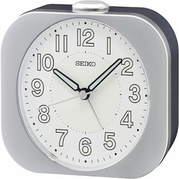 Seiko Kyoda II Non Ticking Bedroom Alarm Clock, 4 Inch, Silver