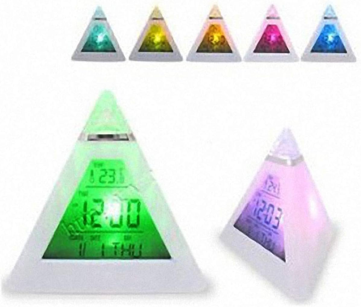 Seven Colors Alarm Clocks Digital Pyramid Temperature Alarm Clock, LCD Snooze Alarm Clock, LED Backlight Alarm Clock, Triangle Alarm Clocks