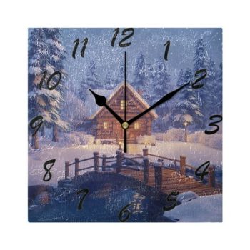 Square Wall Clock Silent Non-Ticking Battery Operated Retro 7.78 Clock for Bedroom Living Room Decor A Cozy Log Cabin Nestled