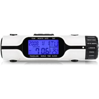 Travel Alarm Clock, World Time Multifunctional Alarm Clock with Led Flashlight Pocket Sized Portable Time Zone World Clock