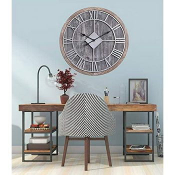 Utopia Alley Industrial Wall Clock | Large Roman Iron Wall Clock for Living Room & Dining Room Decor, Decorative Big Metal Wall Clock for Home, Grey Wood Finish (2.16W x 28H)