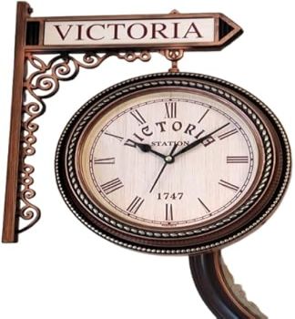 Vintage Dual-Sided Railway Station Clock with Copper Finish – Classic Analog Wall Clock for Home & Office Decor