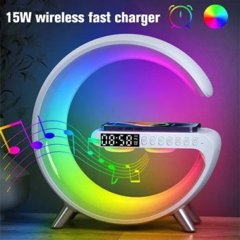 Vtin Multifunctional Wireless Charging Alarm Clock, Dimmable Night Light Touch Atmosphere Light, Intelligent LED Table Lamp with App Control, White