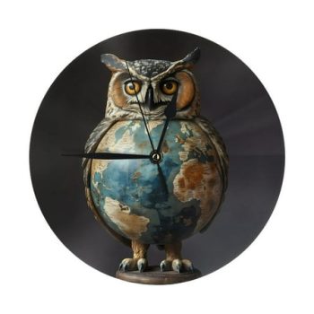 Wall Clock - Owl Globe Sculpture 9.8 Inch Silent Non Ticking Modern Round Wall Clocks Battery Operated Classic Clock for Bedroom, Living Room, Office, Home, Kitchen, Bathroom