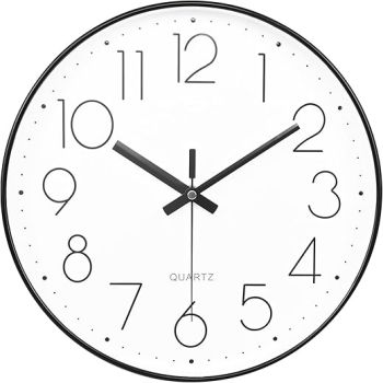 Wall Clock Silent Non-Ticking Modern Round Wall Clocks Battery Operated for Kitchen, School, Office (10 Inch, Black)