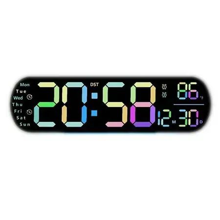 35CM Large Screen Color Digital Wall Clock, Oval Atmosphere Light, Multifunction Clock, Modern Digital Clock, LED Wall Clock, Colorful Display Clock, Home Office Wall Decor, E