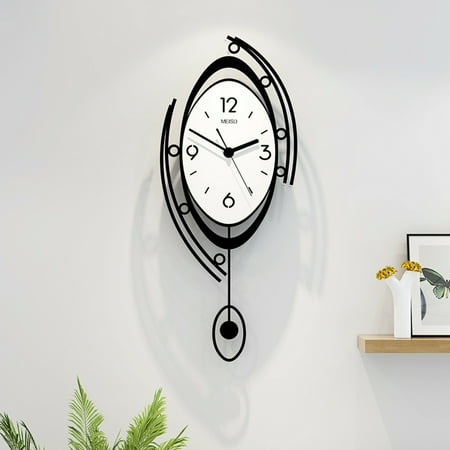 3D Large Wall Clock with Pendulum for Office Living Room Decor Battery Operated