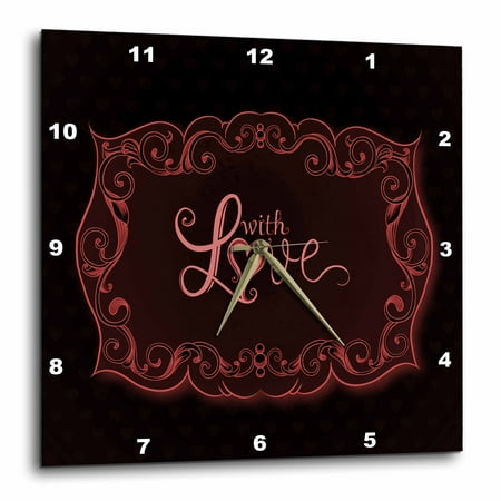 3dRose A Pretty Pink Flourish Frame With The Words With Love - Wall Clock, 13 by 13-inch