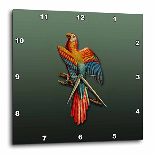 3dRose Colorful Scarlet Macaw Parrot Perched on a Tree Branch Wall Clock, 13 by 13