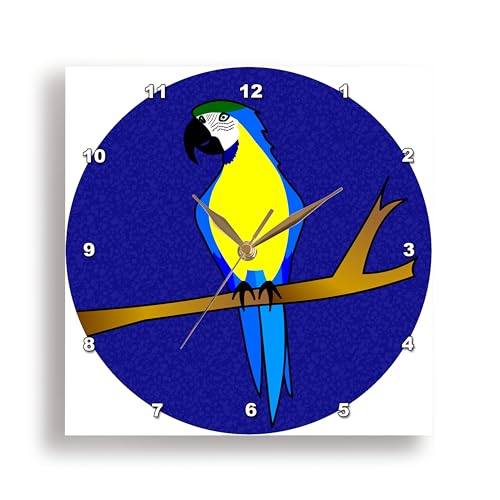 3dRose DPP_13787_2 Blue and Gold Macaw Parrot Dark Blue Background Wall Clock, 13 by 13-Inch