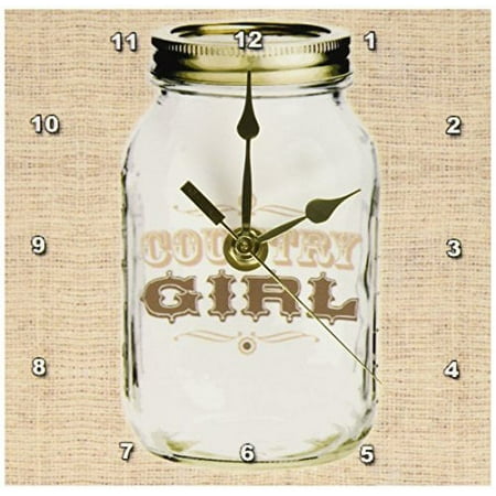 3dRose Mason Jar on Burlap Country Girl in Brown, Desk Clock, 6 by 6-inch