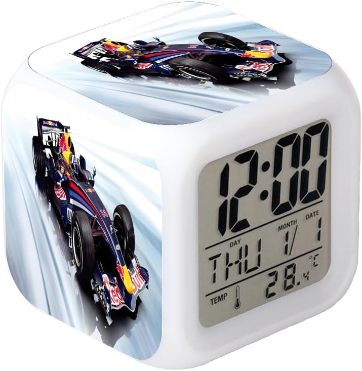 3＂F1 Formula One Racing Car Auto Blue Desk Clock Digital Alarm Clock with Led Lights Plastic Table Clock for Kids Teenagers Adults Home/Office Decor