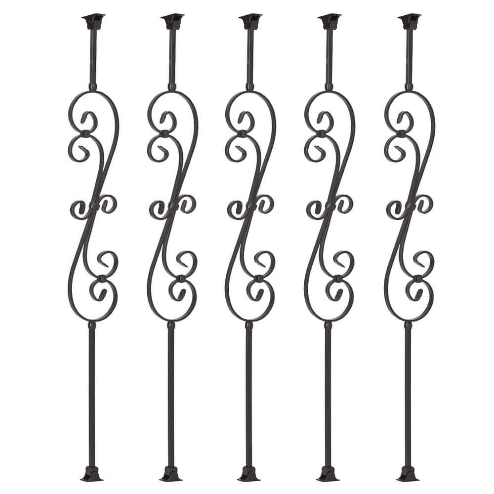 44 in. x 5.5 in. Skinny Scroll Iron Balusters and Swivel Shoes...