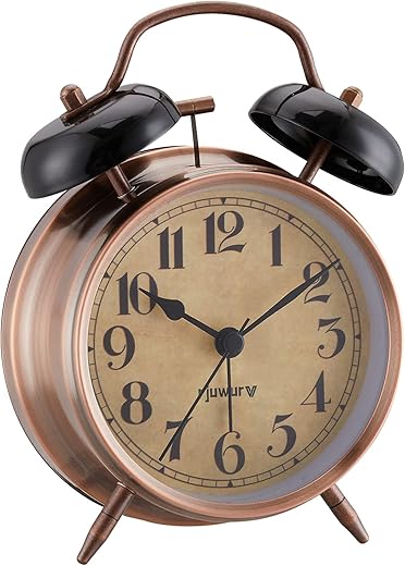 4" Loud Alarm Twin Bell Alarm Clock, Night Light, Desk Clock Table Alarm Clock Bedroom Alarm Clock(Bronze)