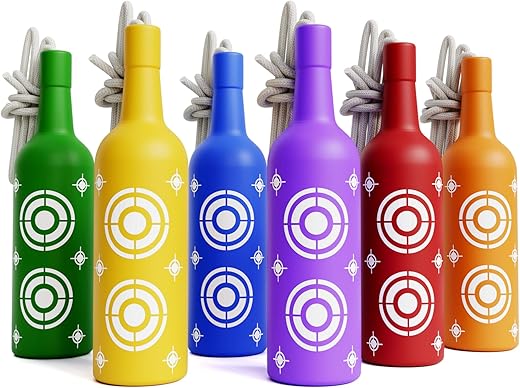 6 Pack Plastic Bottles Shooting Targets, Resetting Targets for Shooting Range, with Rope for Firearm Target Practice, Reactive Targets Outdoor, Backyard, Indoor, Portable