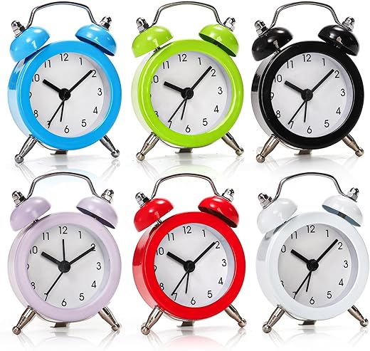 6 Pcs Mini Twin Bell Alarm Clock, 2 Inch Loud Alarm, Small Cute Analog Alarm Clock, Vintage Travel Clock with Stereoscopic Dial for Bedroom Decor, Heavy Sleepers(6 Colors)