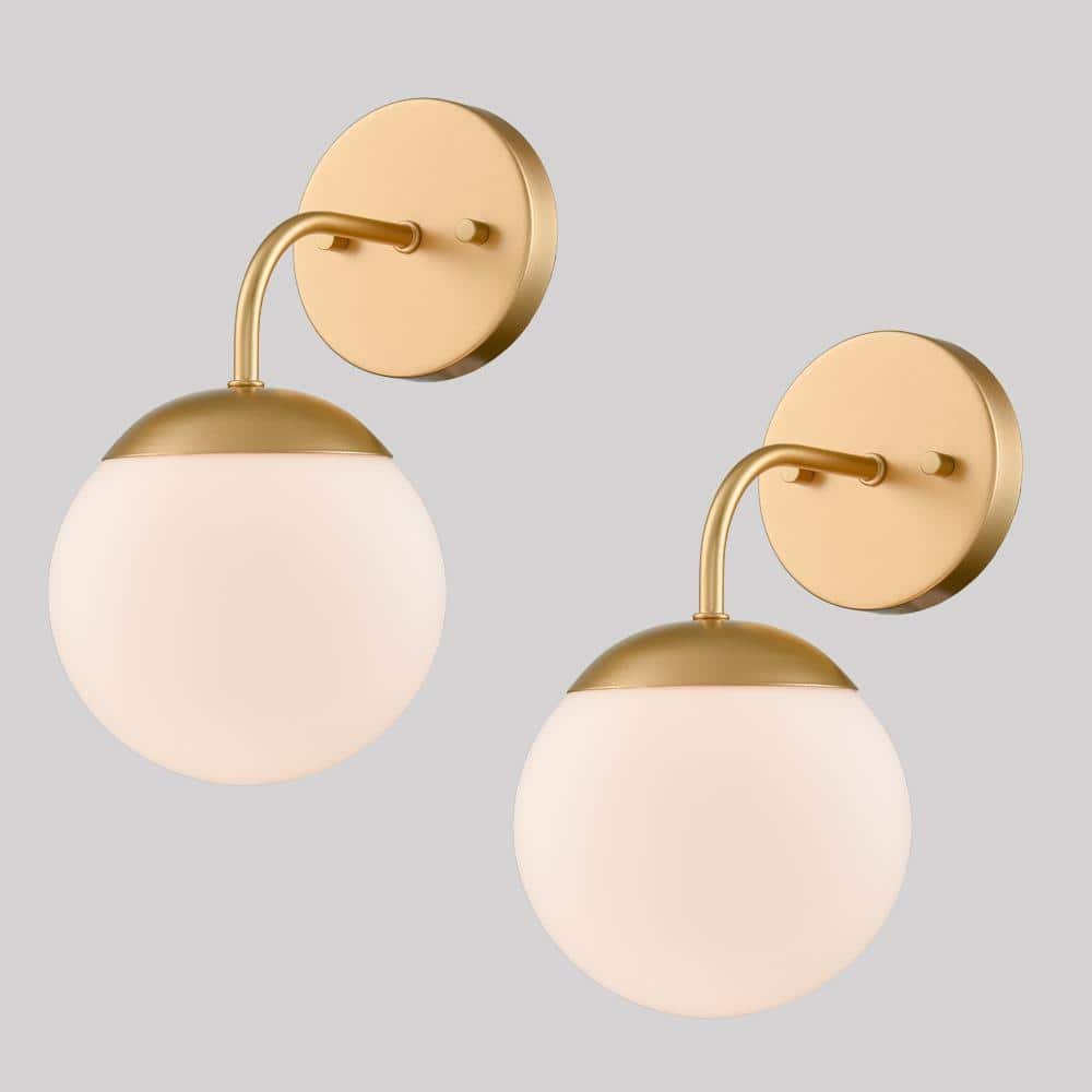 7.09 in. 2-Light Black Vanity Light with Frosted Glass Shade