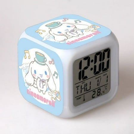 8cm Hot Sanrio Alarm Clock Night Light Colorful Changing Alarm Clock With LED Flash Light Model Toy For Kid Student Gift