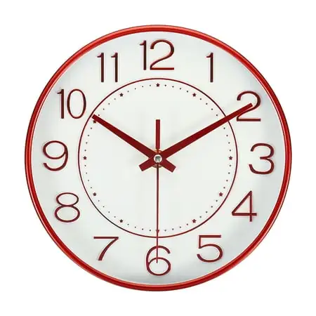 8 Inch Wall Clock Battery Operated Silent Non Ticking Round Modern Clock, Red