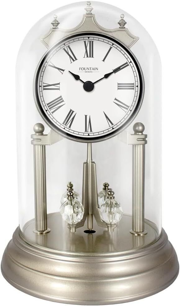 9" Genevieve I Mantel Clock with Revolving Pendulum, Modern Vintage Sliver