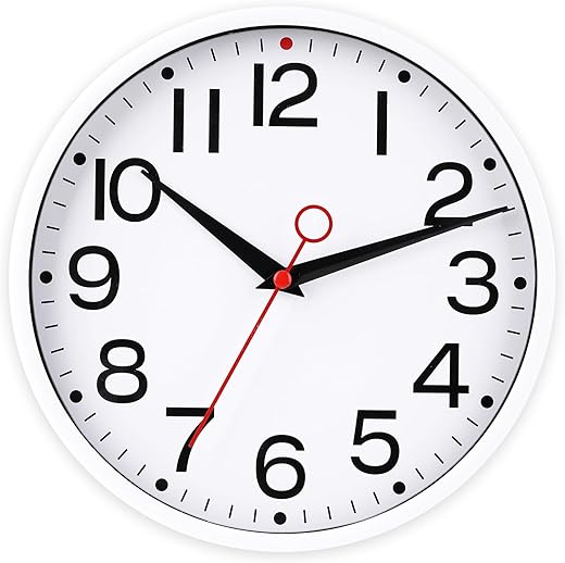 9 Inch Modern Wall Clock, White, Quartz Silent, Non Ticking, Decorative, Easy Installation, 1 Year Warranty