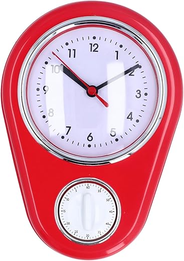 9 inch Wall Clock Kitchen Timer, 60 Minute Visual Countdown Timer, Silent Operation, Easy to Read, Retro Kitchen Wall Clock, Visual Timer, Home Kitchen Timer for Home Kitchen (Red)