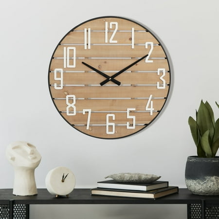 ABBSR 24in. Non Ticking Large Arabic Numerals Wooden Wall Clocks,Rustic Wall Decor for Bedroom,Office