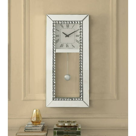 AC00418 - Wall Clock , Mirrored, Faux Ice Cube Crystals - Lotus