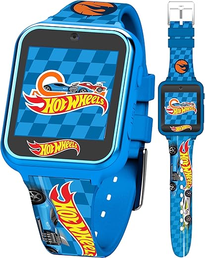 Accutime Hot Wheels Kids Smart Watch with Touchscreen, Alarm, Selfie Cam, Calculator, and Changeable Faces – Perfect for Boys and Girls