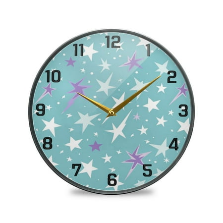 Acrylic Round Wall Clock Battery Operated Silent Non-Ticking Decorative Creative Clock for Bedroom Living Room kitchen 11.9×11.9 Star Shaped Lightning