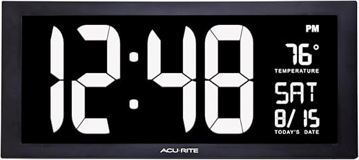 AcuRite 76102M Oversized LED Clock with Indoor Temperature, Date and Fold-Out Stand, 18 , White