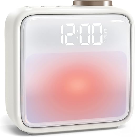 AIRIVO Alarm Clock Night Lights, Built-in Battery Alarm Clock for Bedrooms, 6 Scenes & White Noise Sync, Dual Alarms & Snooze, for Heavy Sleepers, Gifts for Kids Teens