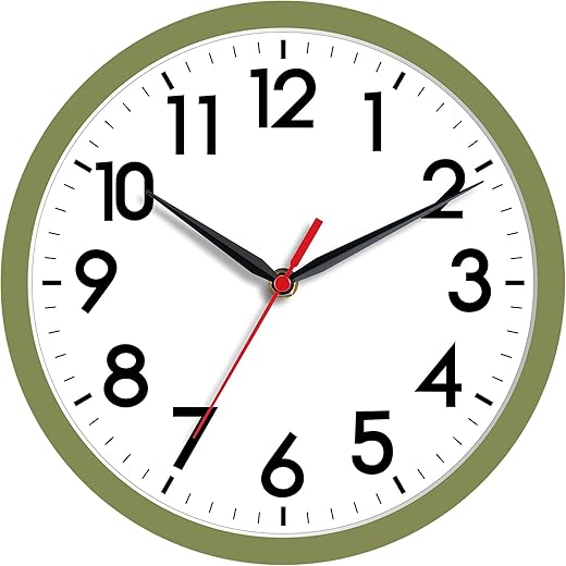 AKCISOT Wall Clock 8 Inch Silent Non-Ticking Modern Clocks Battery Operated - Analog Small Classic for Office, Home, Bathroom, Kitchen, Bedroom, School(Olive Green)