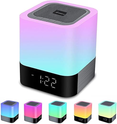 Alarm Clock Bluetooth Speaker Night Light Bluetooth Speaker,Touch Sensor Bedside Lamp,Dimmable Warm Light & Color Changing RGB LED Table Lamp MP3 Music Player for Kids,Bedroom,Camping (Newest Version)