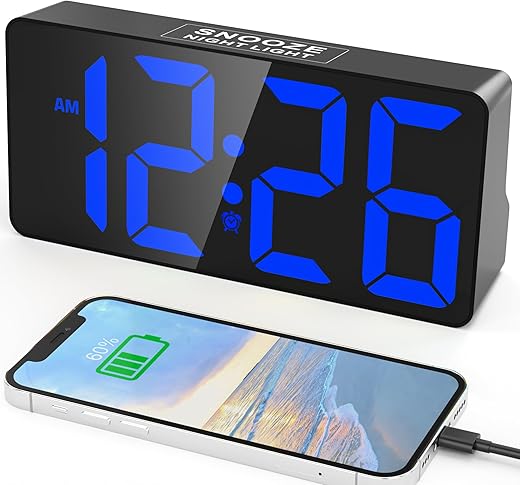 Alarm Clock for Bedroom, 7 In Large Display Digital Clock with Dual Alarms&USB Charger Ports,Night Light,Battery Backup,Adjustable Brightness&Volume,DST, Loud Desk Clock for Kid Boy Girl Heavy Sleeper