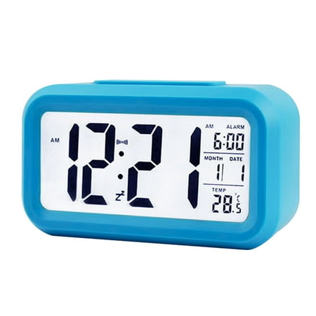 Alarm Clock for Bedrooms, Smart Night Light, Battery Operated Small Easy Desk Bedside Gifts Clock Blue