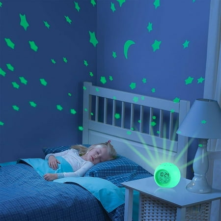 Alarm Clock for Kids,Moon Stars Projector Alarm Clock,7 Color Changing Night Light,Snooze Touch Control Temperature for Kids’ Bedroom, Digital Clock for Girls Boys Children Birthday Gifts