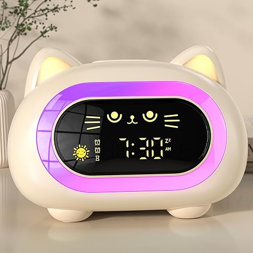 Alarm Clock for Kids, Ok to Wake Clock for Kids with Eye Protection Sleep Training Auto Off Feature 10 Night Light Dual Alarm, Kids Alarm Clock for Girls and Boys, Cute Cat