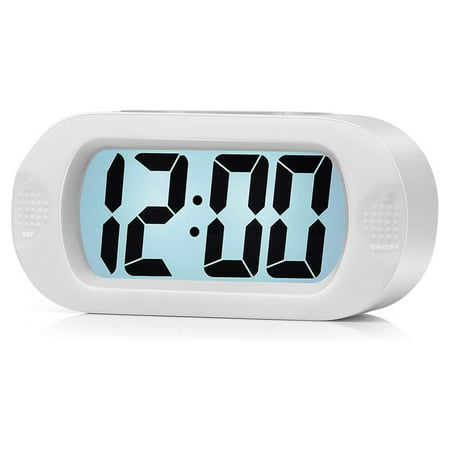 Alarm Clock Large Digital LCD Travel Alarm Clocks with Snooze and Night Light, white